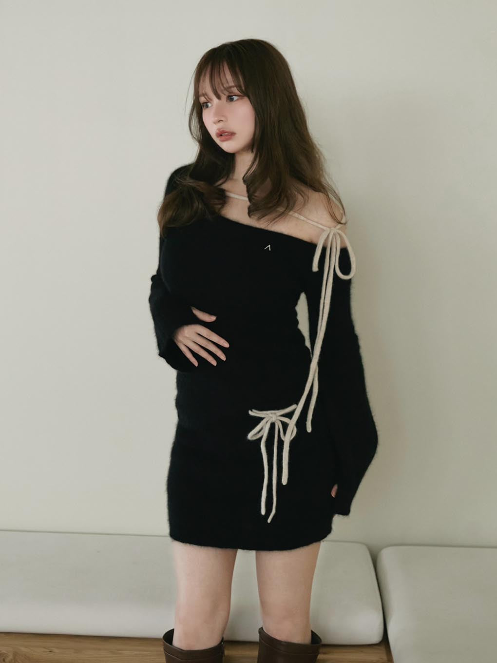 Furry racoon knit set up