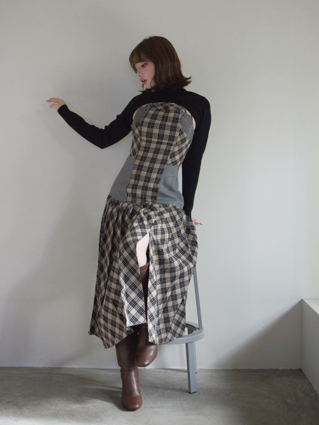 Anne check long dress
