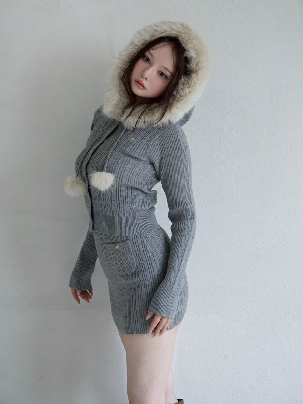 Reo fur knit set up