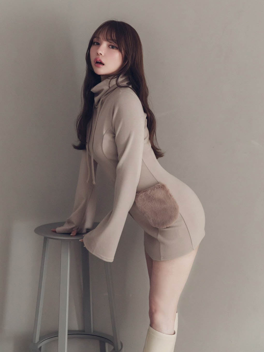 Fur pocket mini dress