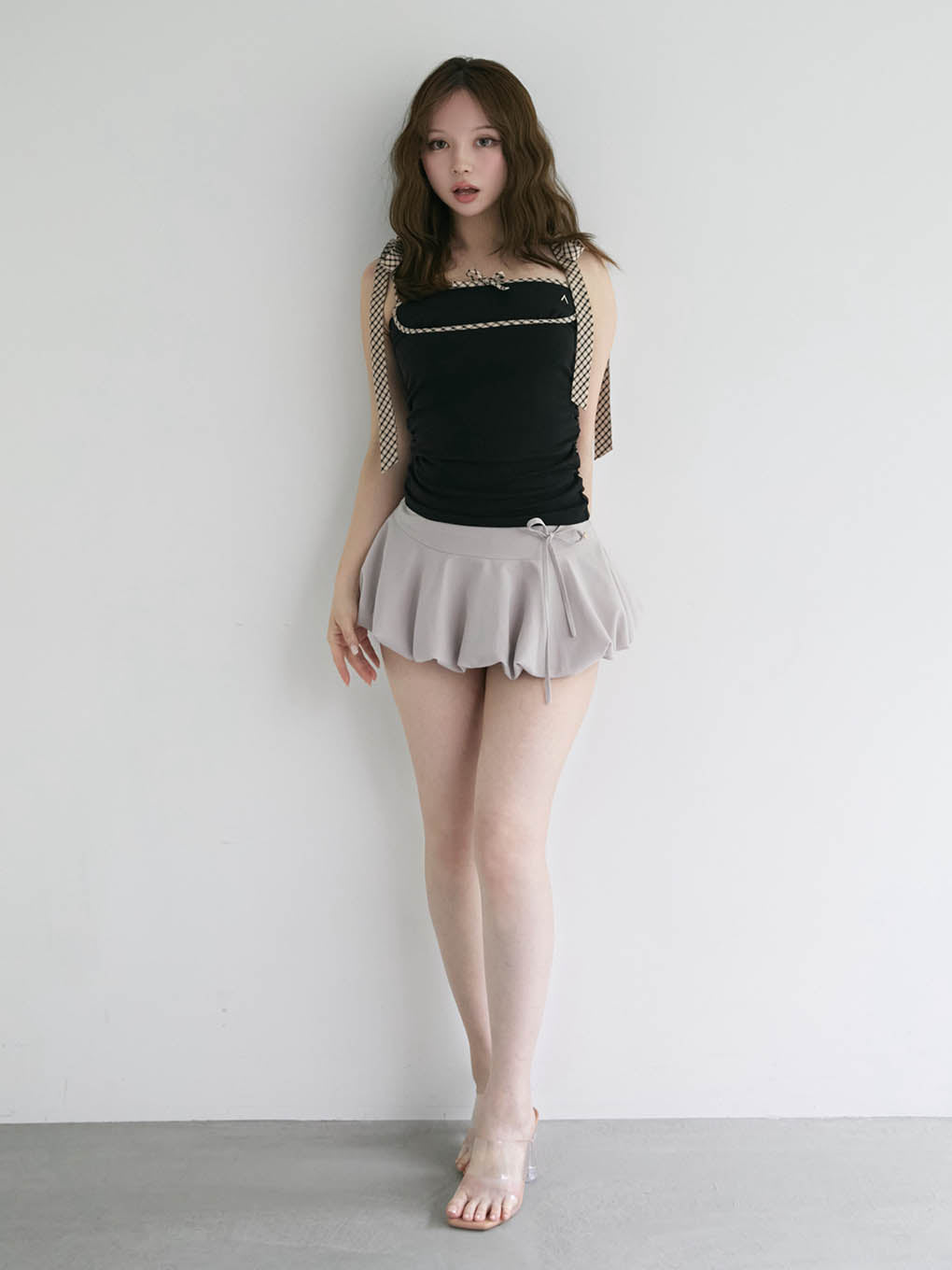 Alice check ribbon tops