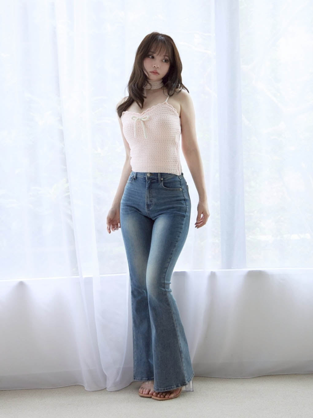 Lacey ribbon heart hip denim