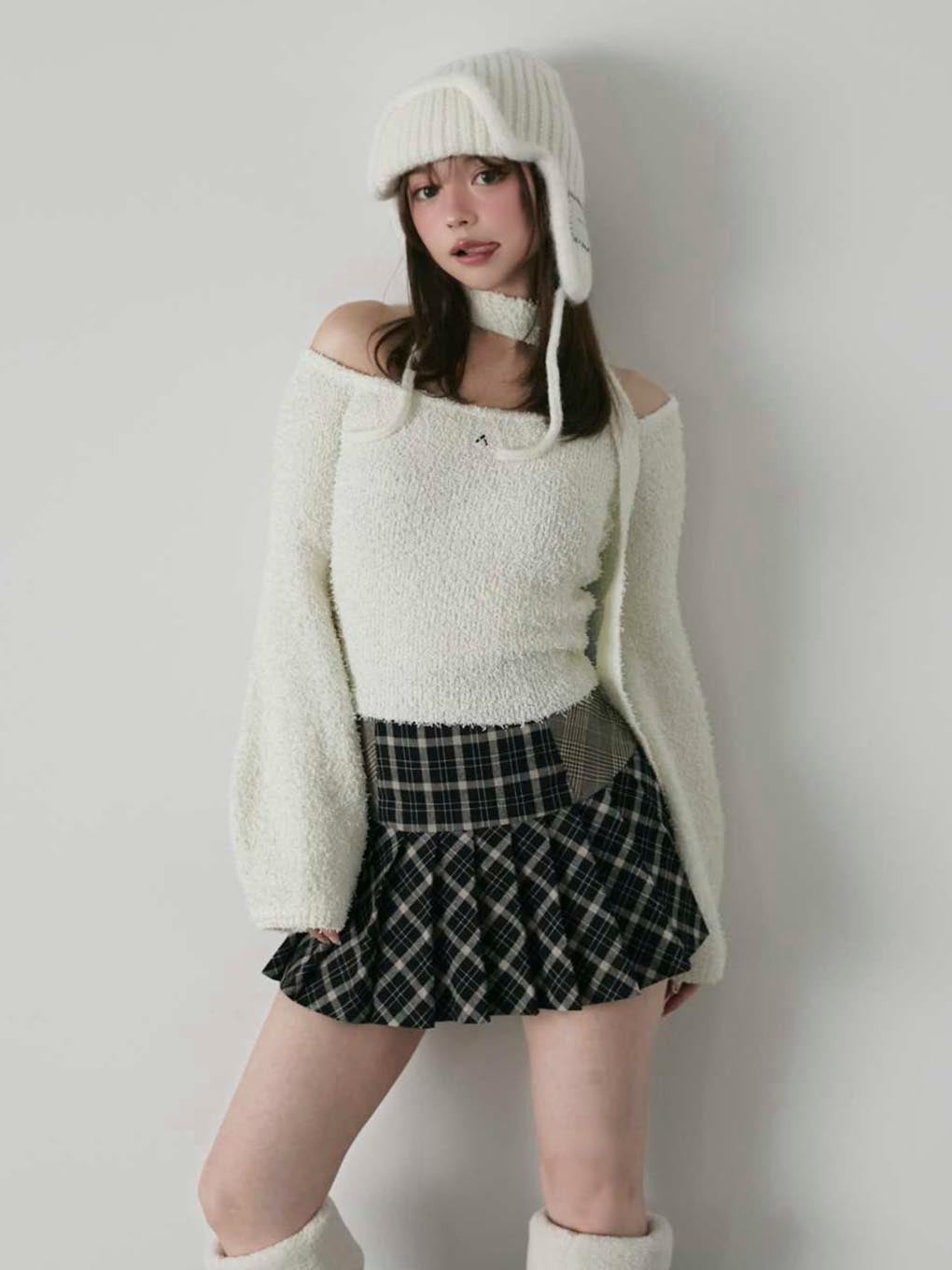 Coco check pleats skirt