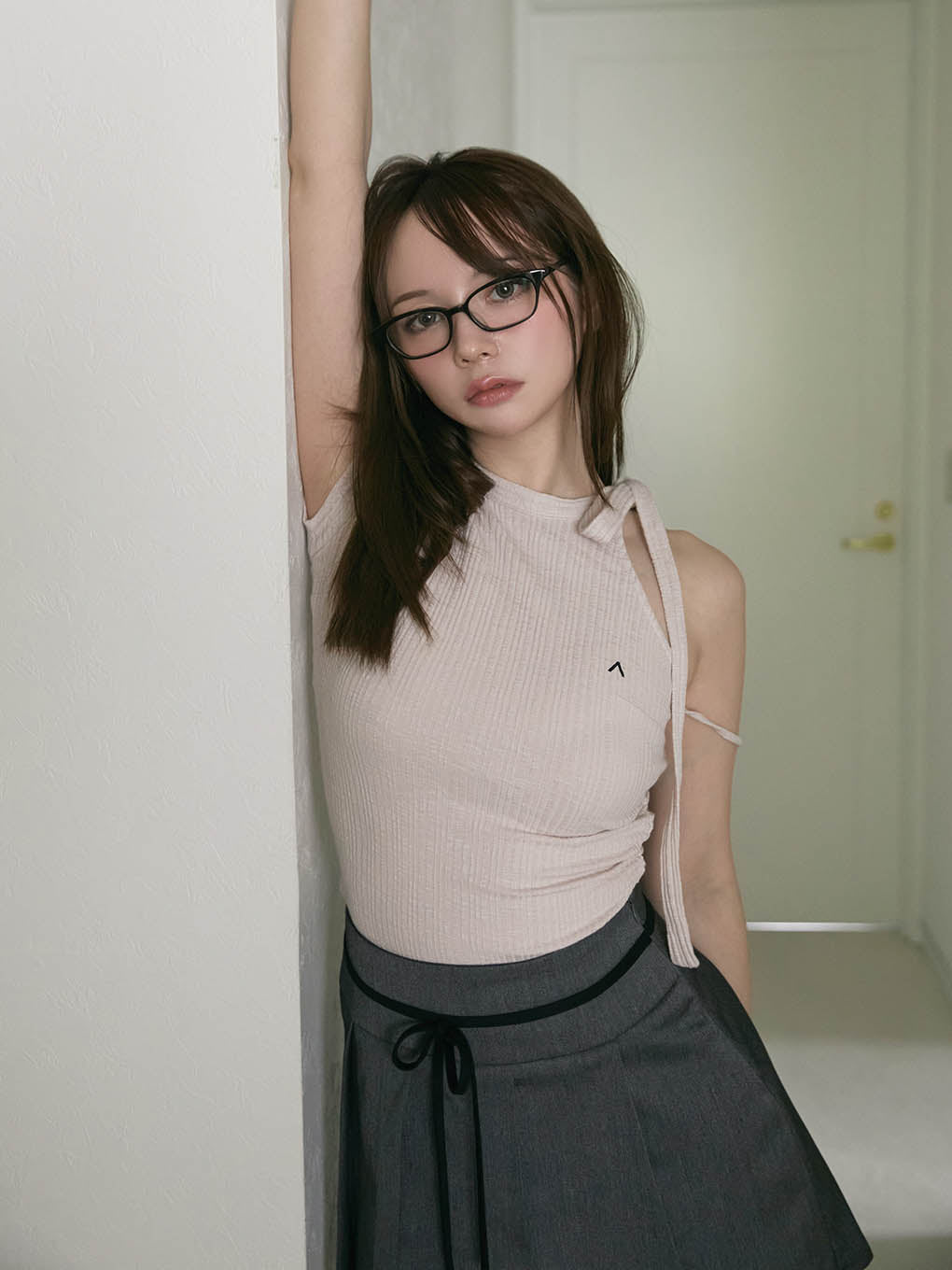 Rain pleats mini skirt