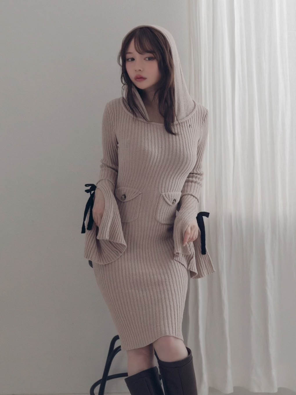 ANDMARY】Ashley ribbon knit dress 