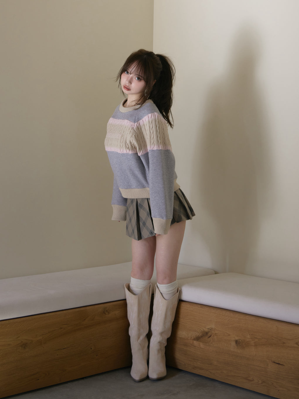 Coco check mini pleats skirt