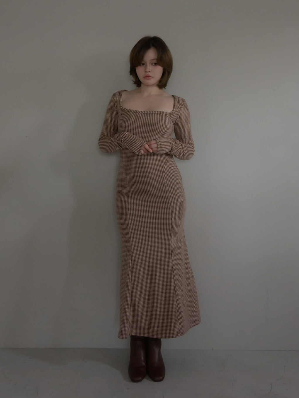 Anju check long dress