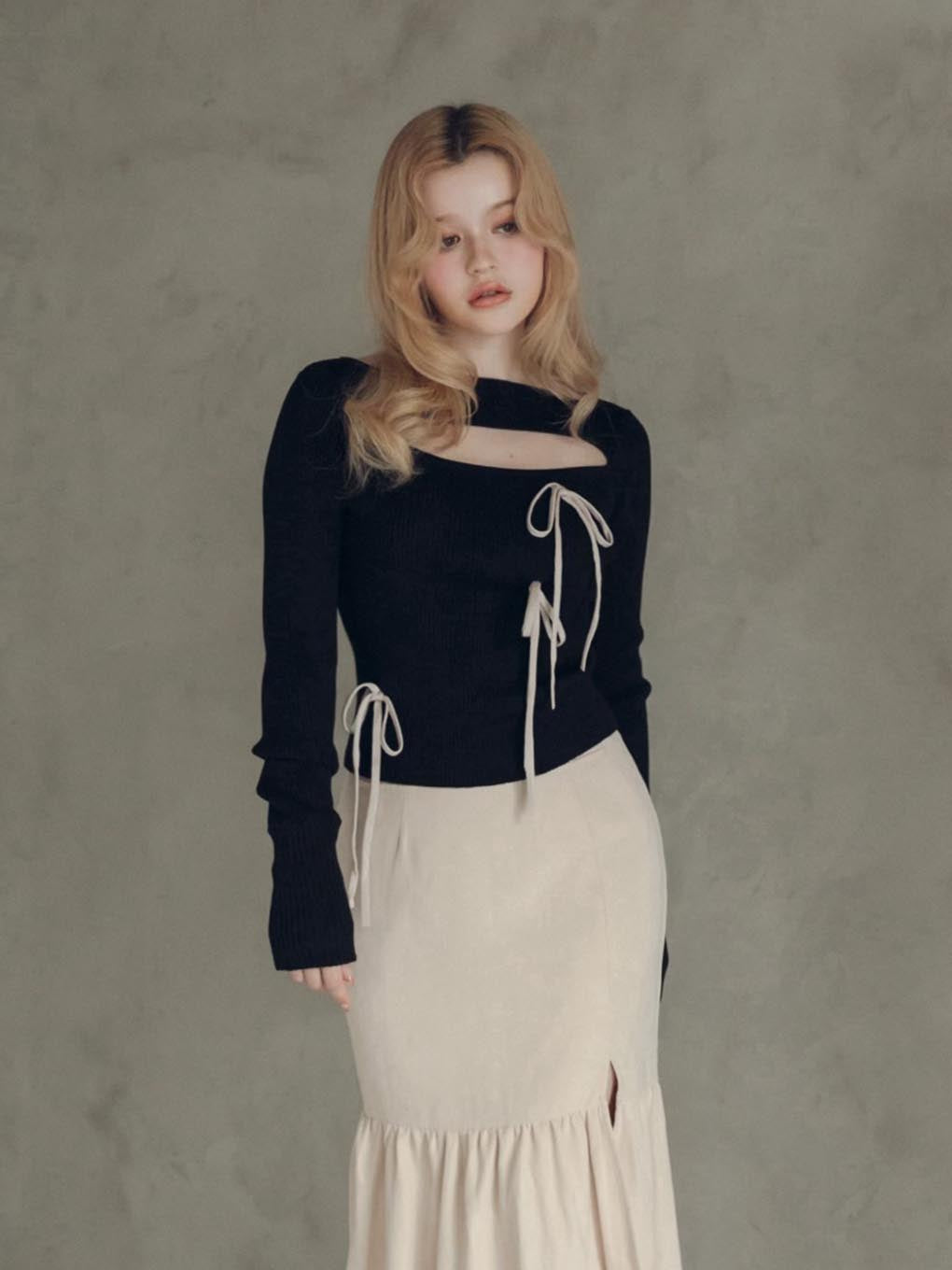 Ribbon silk knit tops