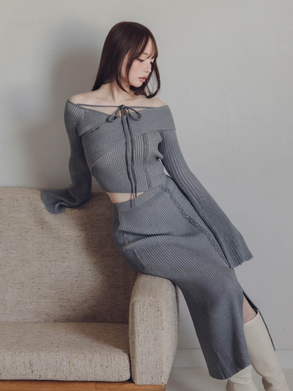 【ANDMARY】Bella knit tops/skirt セットグレー