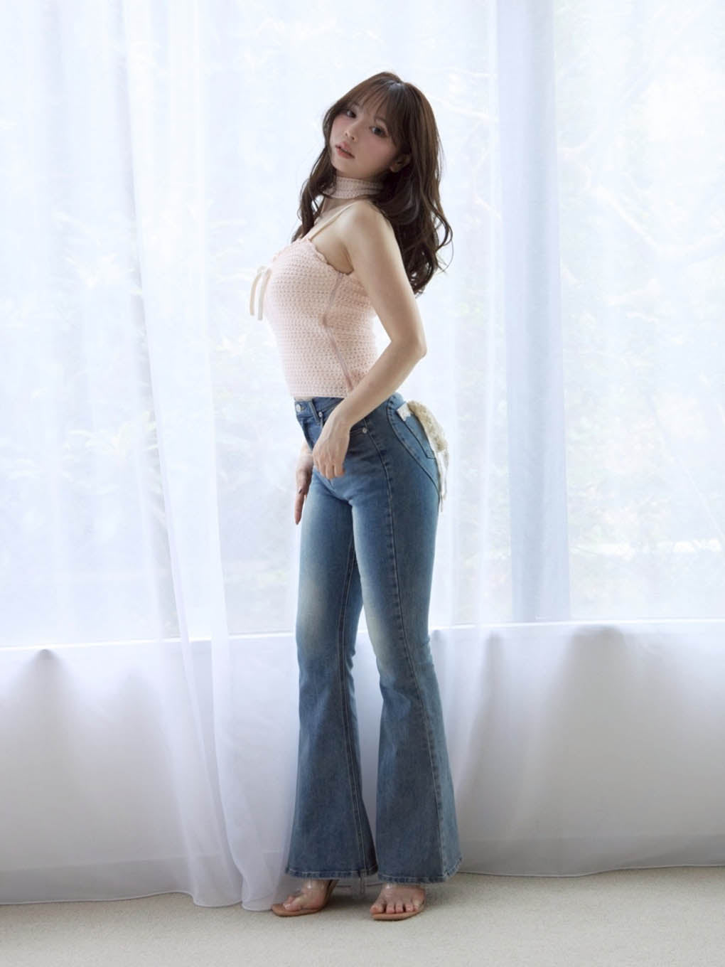 Lacey ribbon heart hip denim