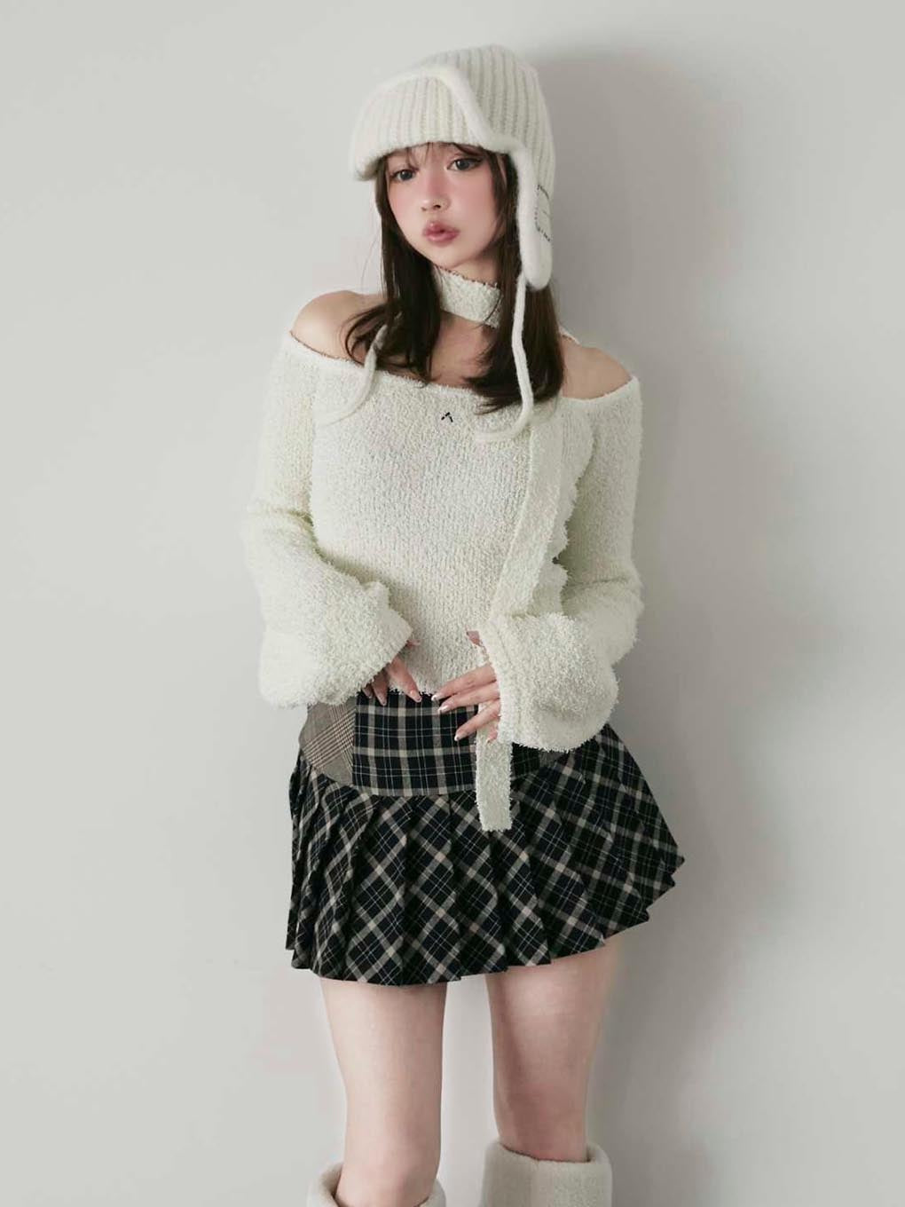 Coco check pleats skirt