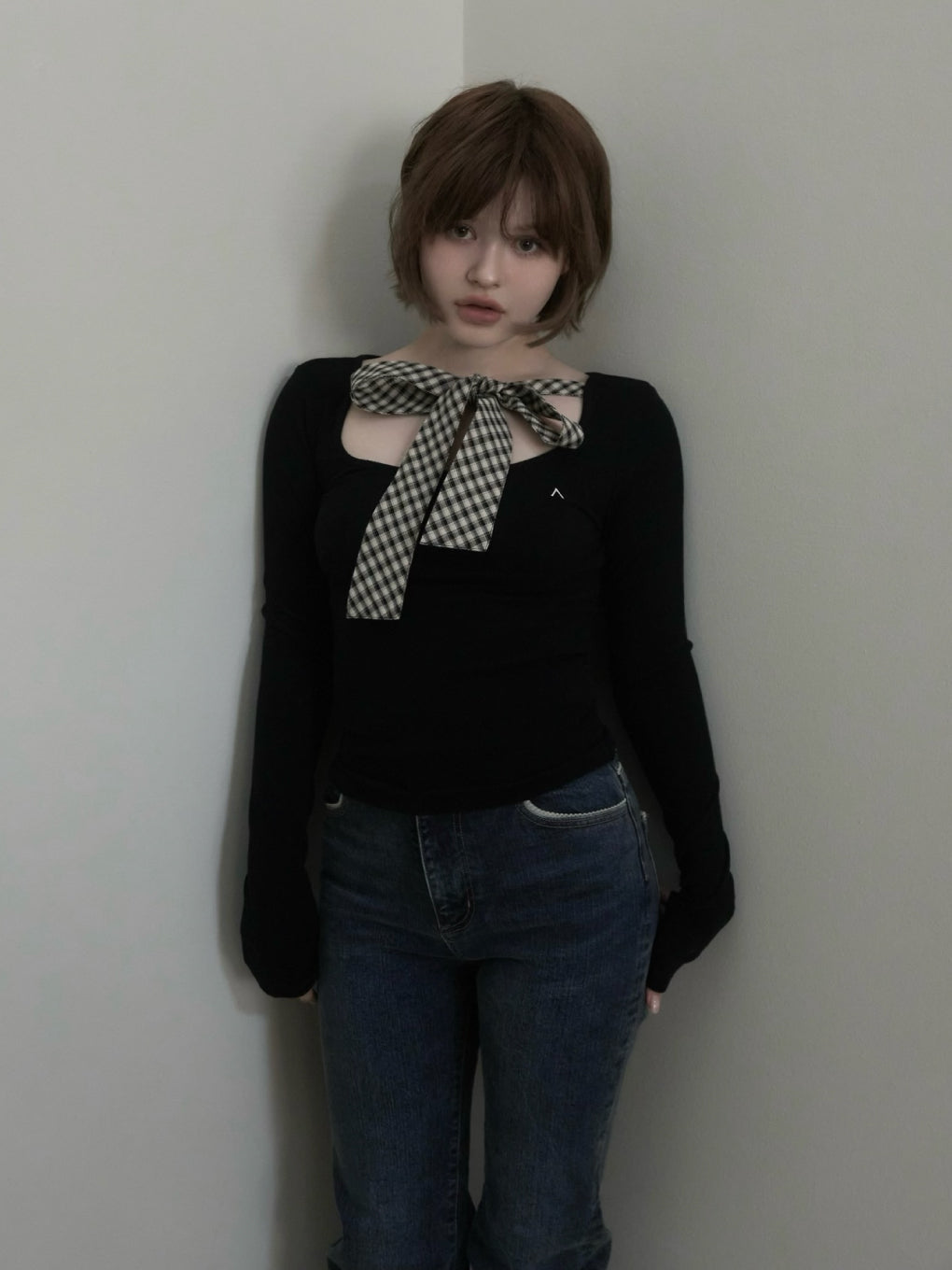 Ami ribbon check tops