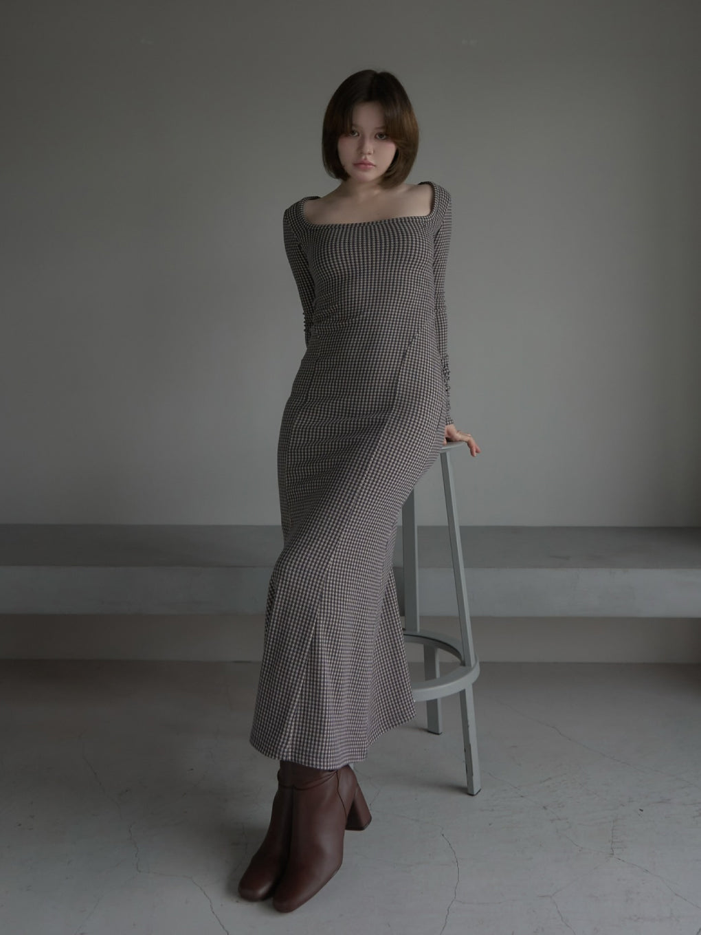 Anju check long dress