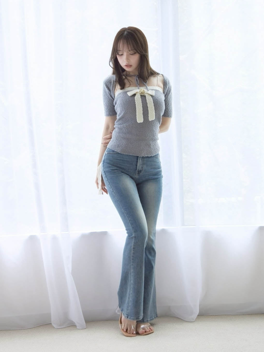 Lacey ribbon heart hip denim