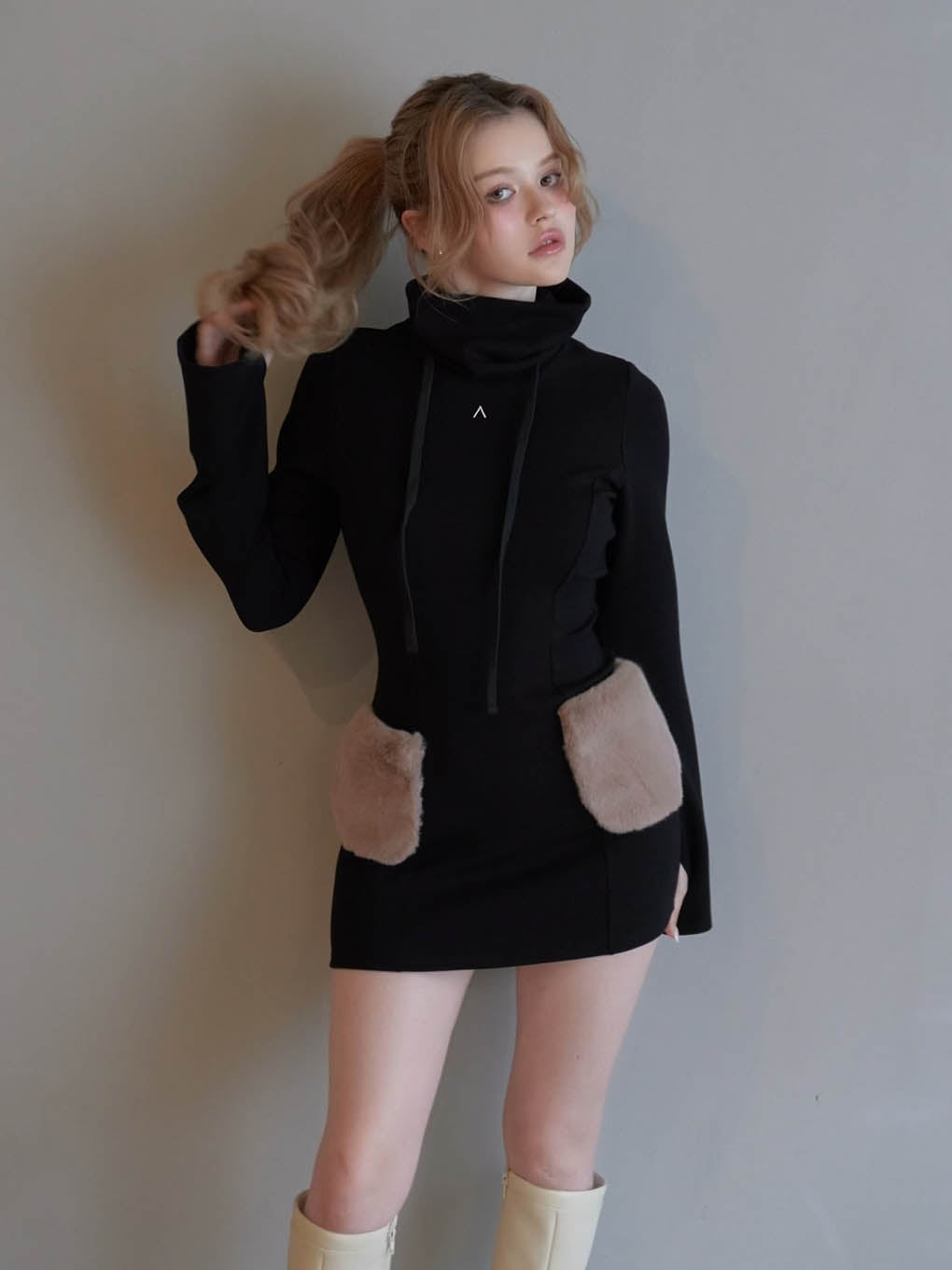 Fur pocket mini dress