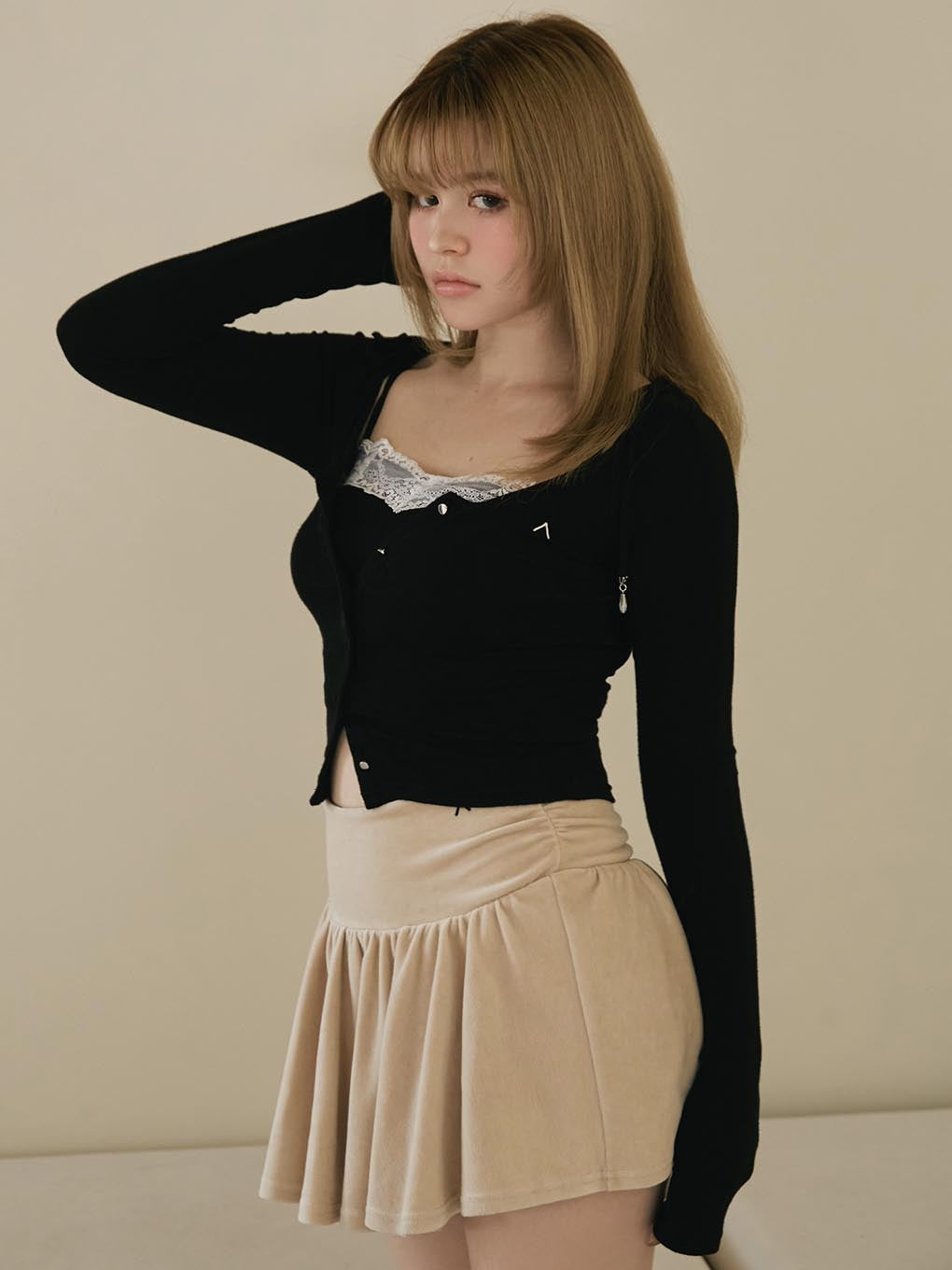 Silky velor mini skirt