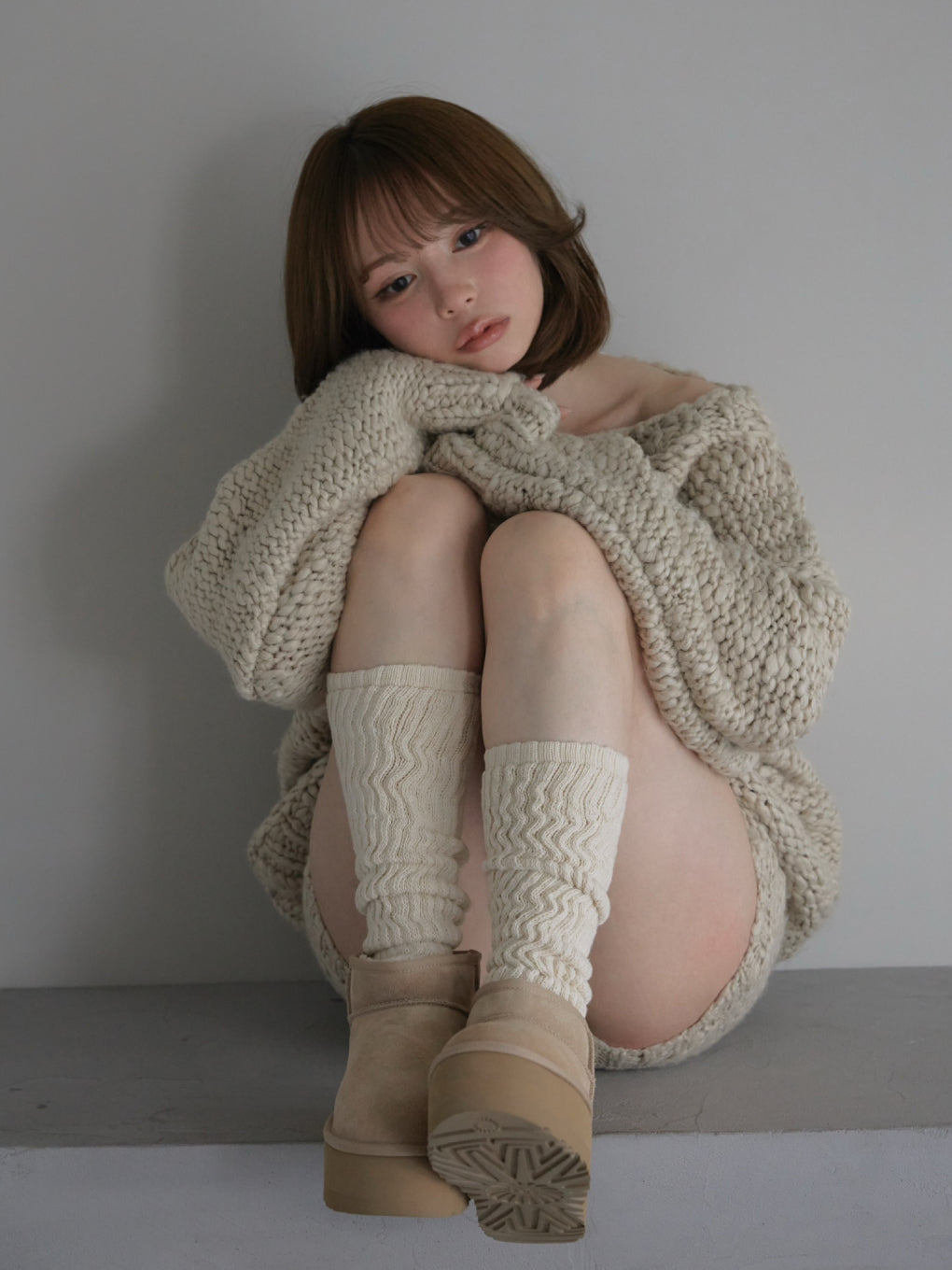 Fluffy handknit set up