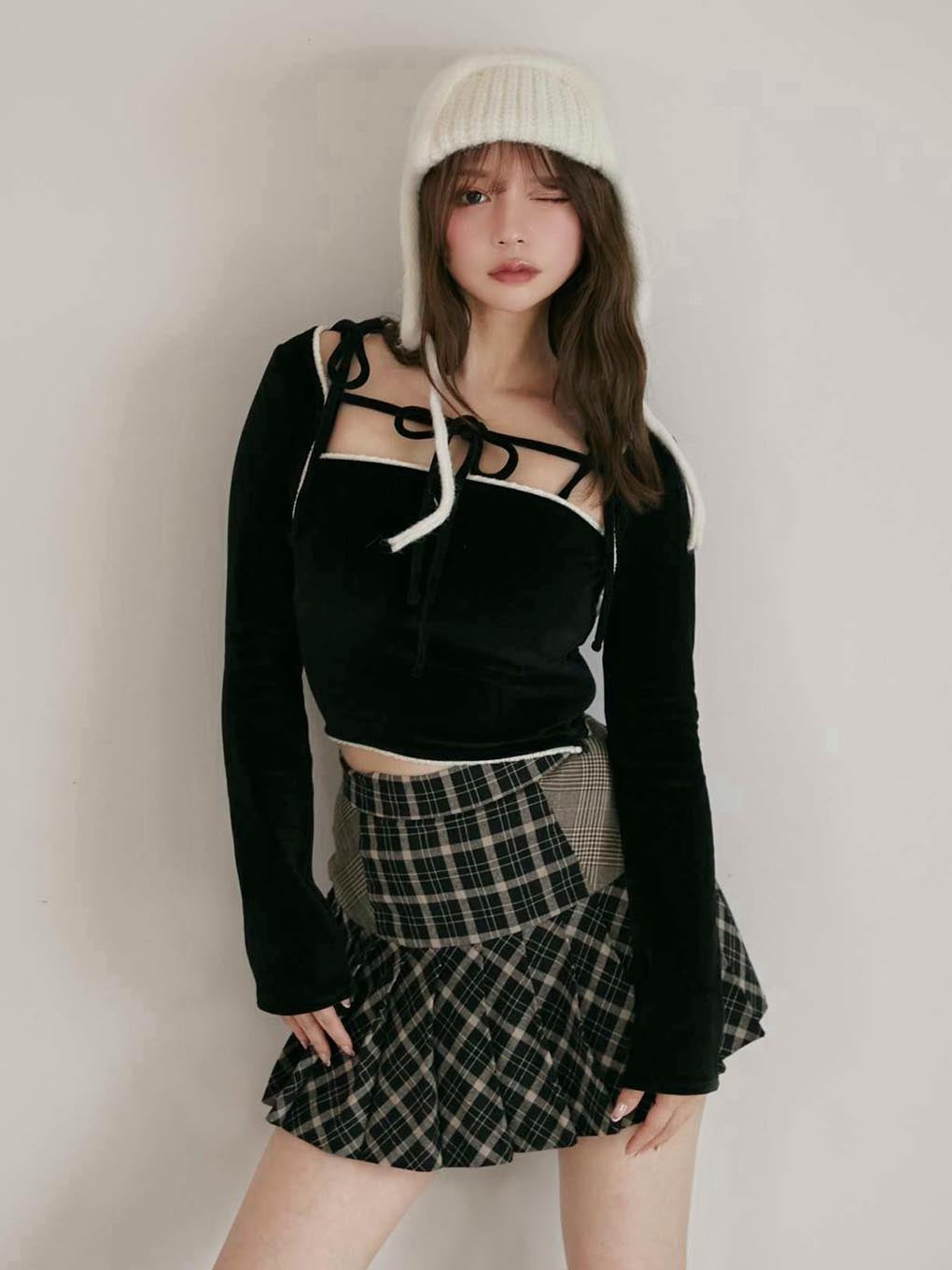 Coco check pleats skirt