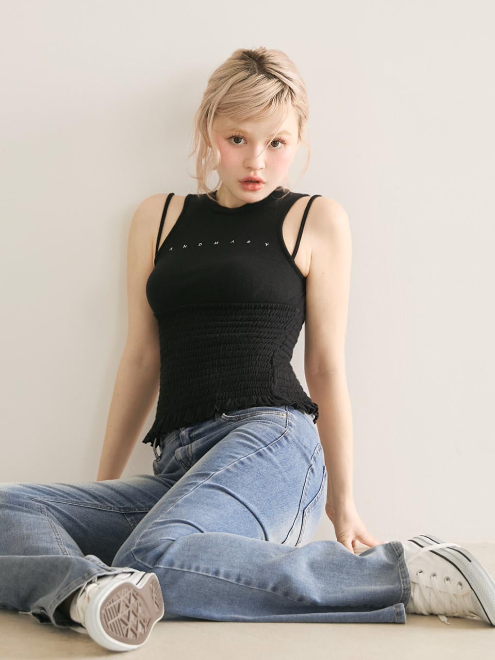 Ami shirring logo tops