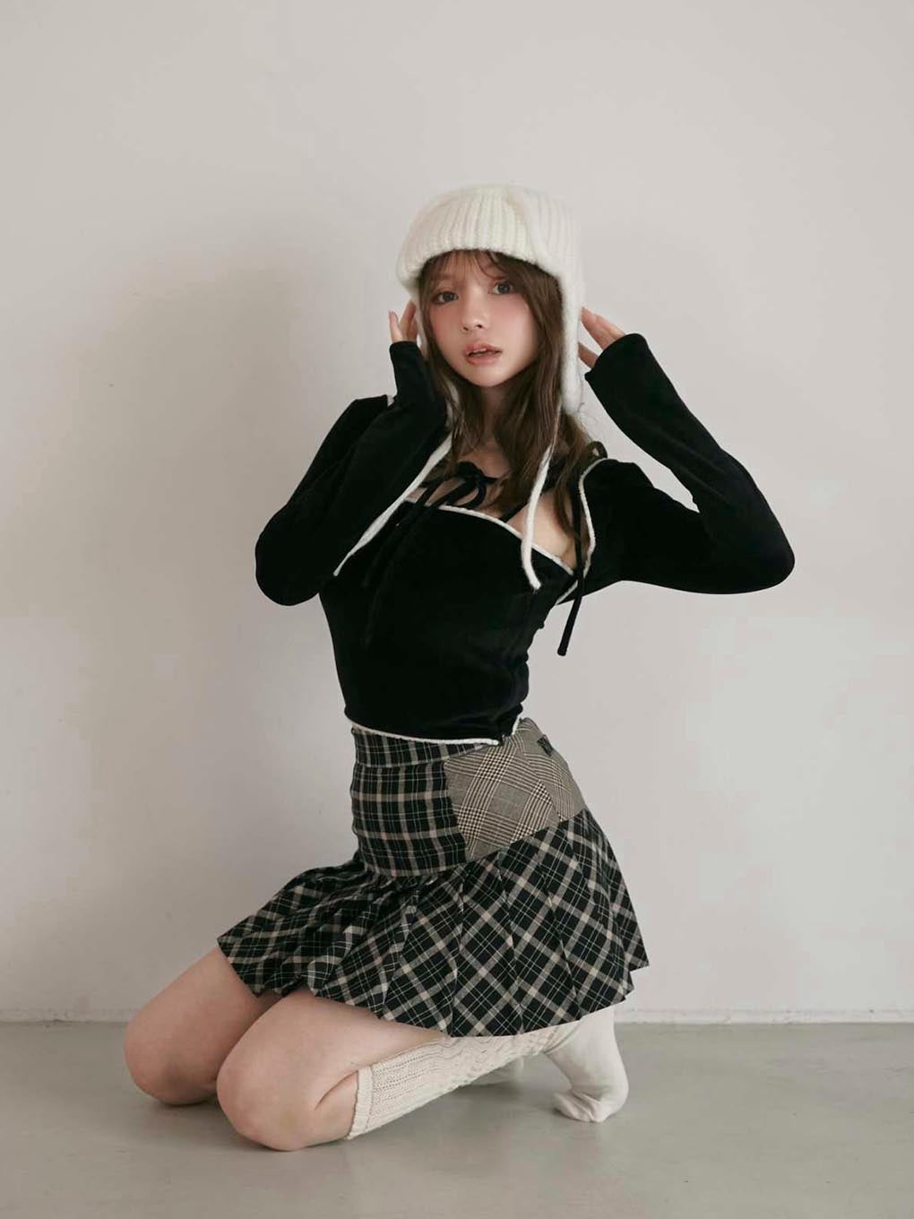 Coco check pleats skirt