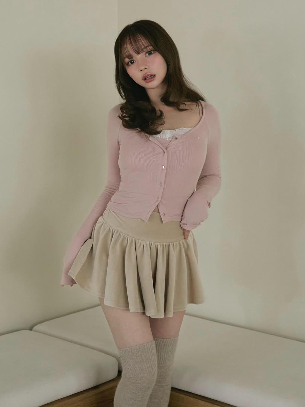 Silky velor mini skirt