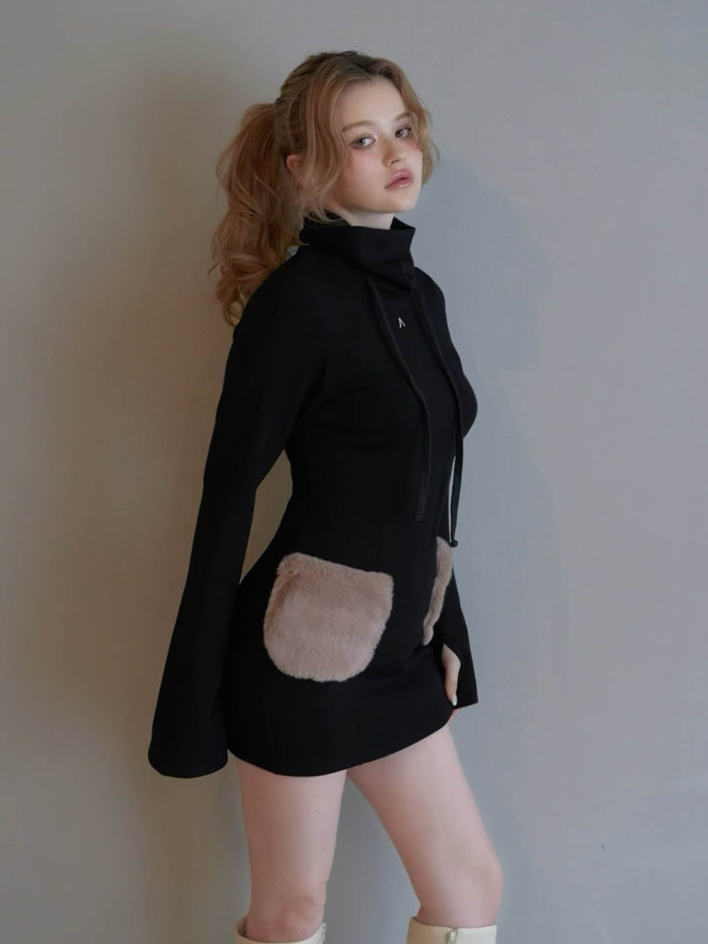 Fur pocket mini dress