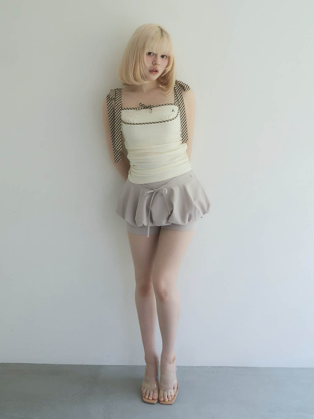 Alice check ribbon tops