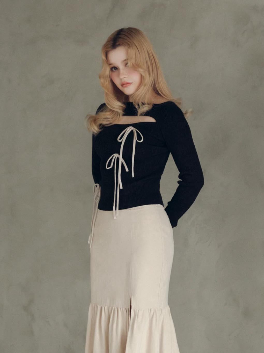 Ribbon silk knit tops