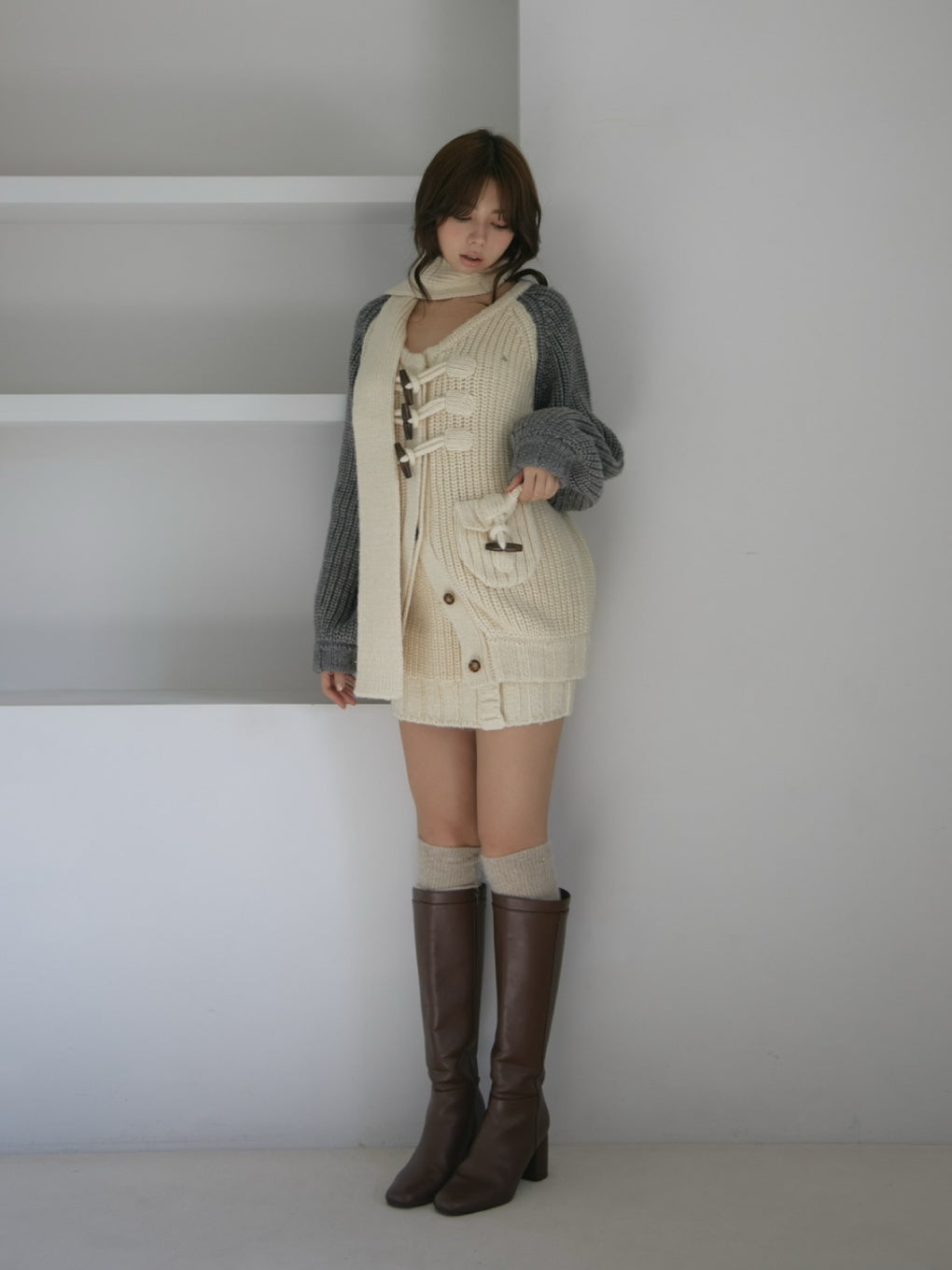 Loose raglan knit set up