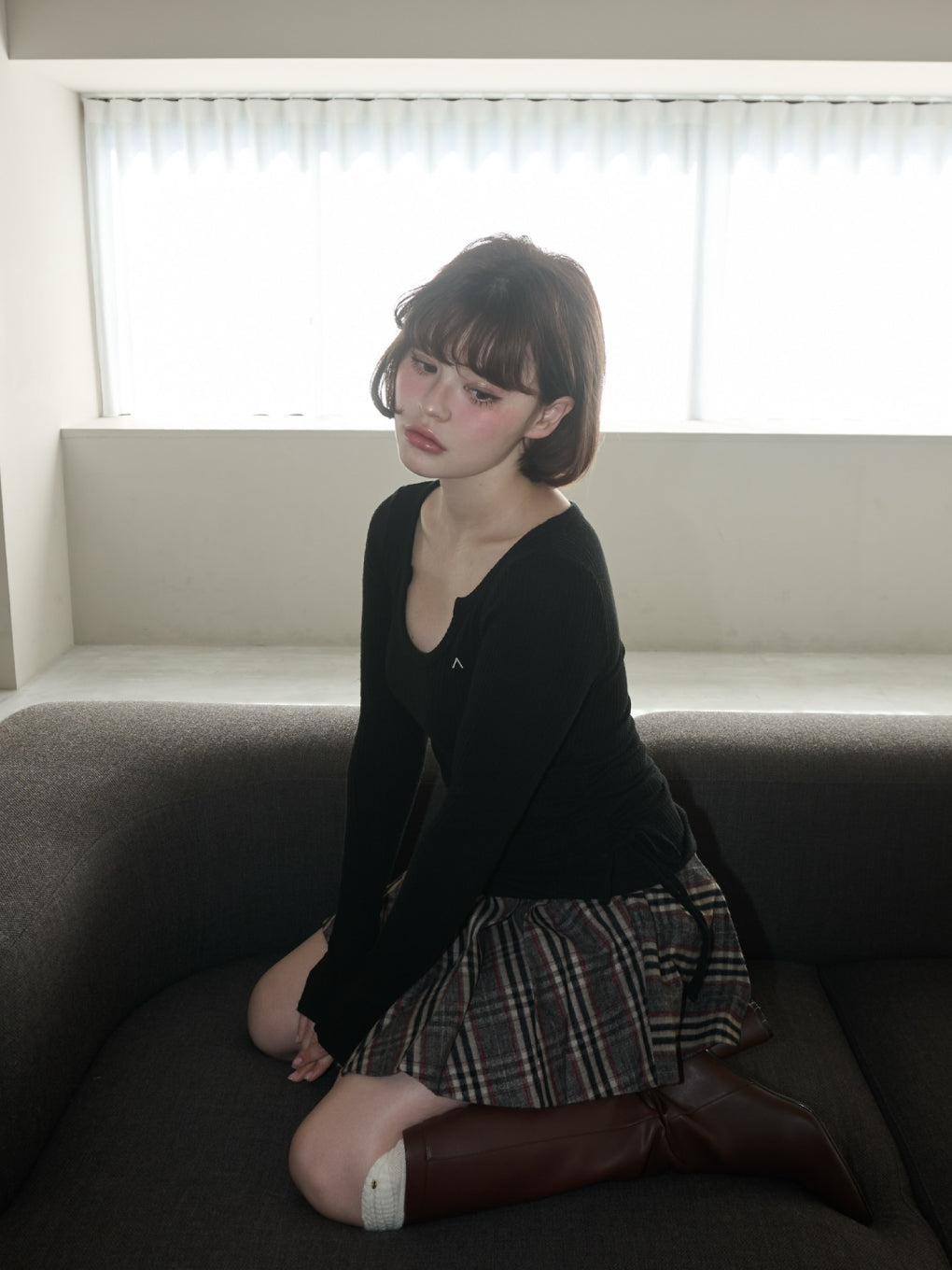 Monica check pleats mini skirt