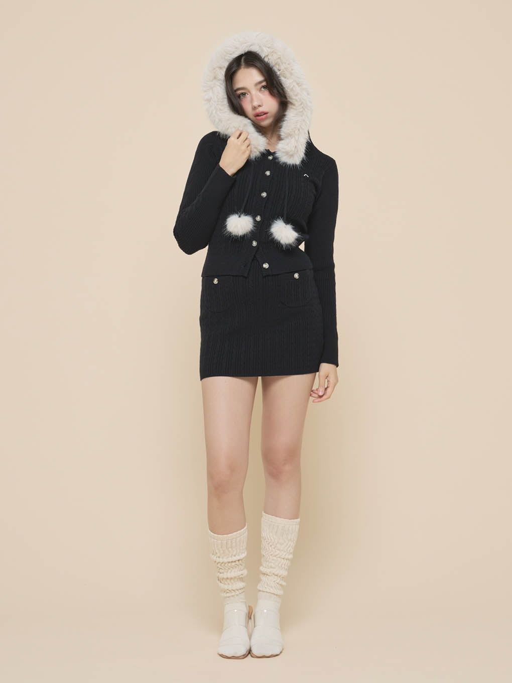 Reo fur knit set up