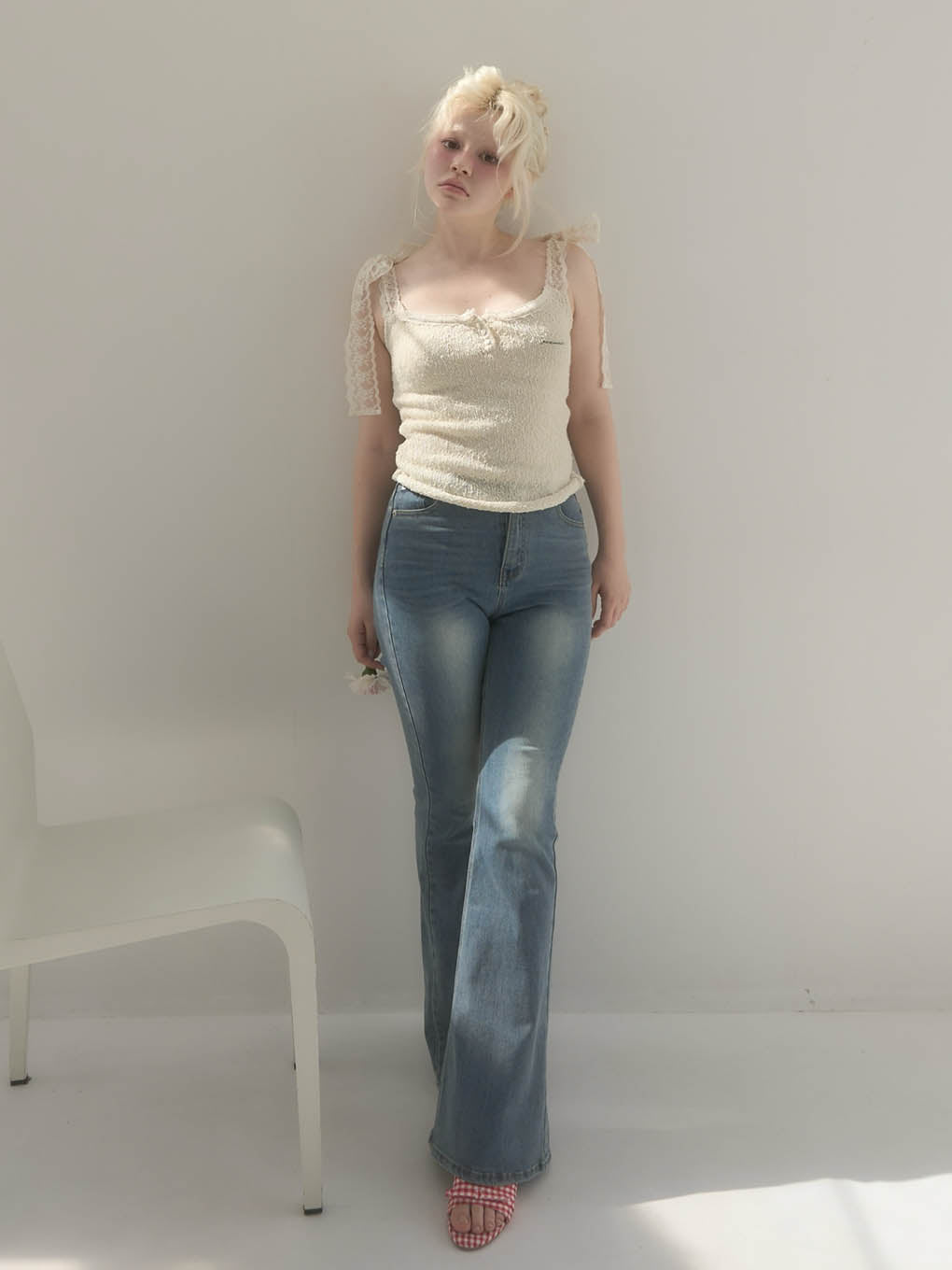 Lacey ribbon heart hip denim