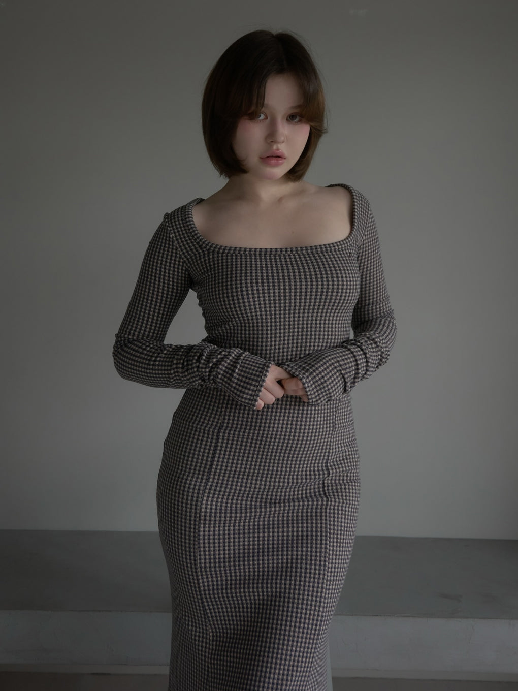 Anju check long dress