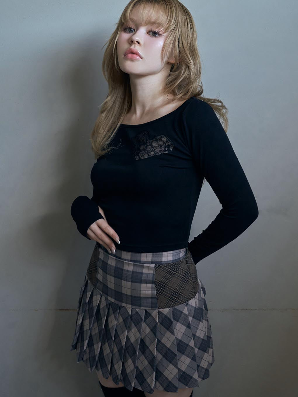 Coco check pleats skirt