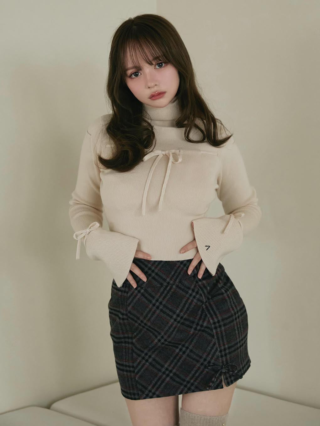 Monica check mini skirt