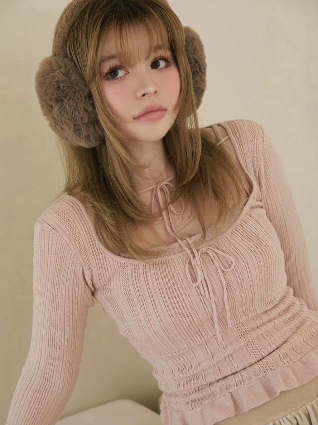 Crochet frill knit tops