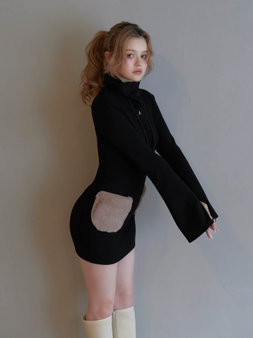 Fur pocket mini dress