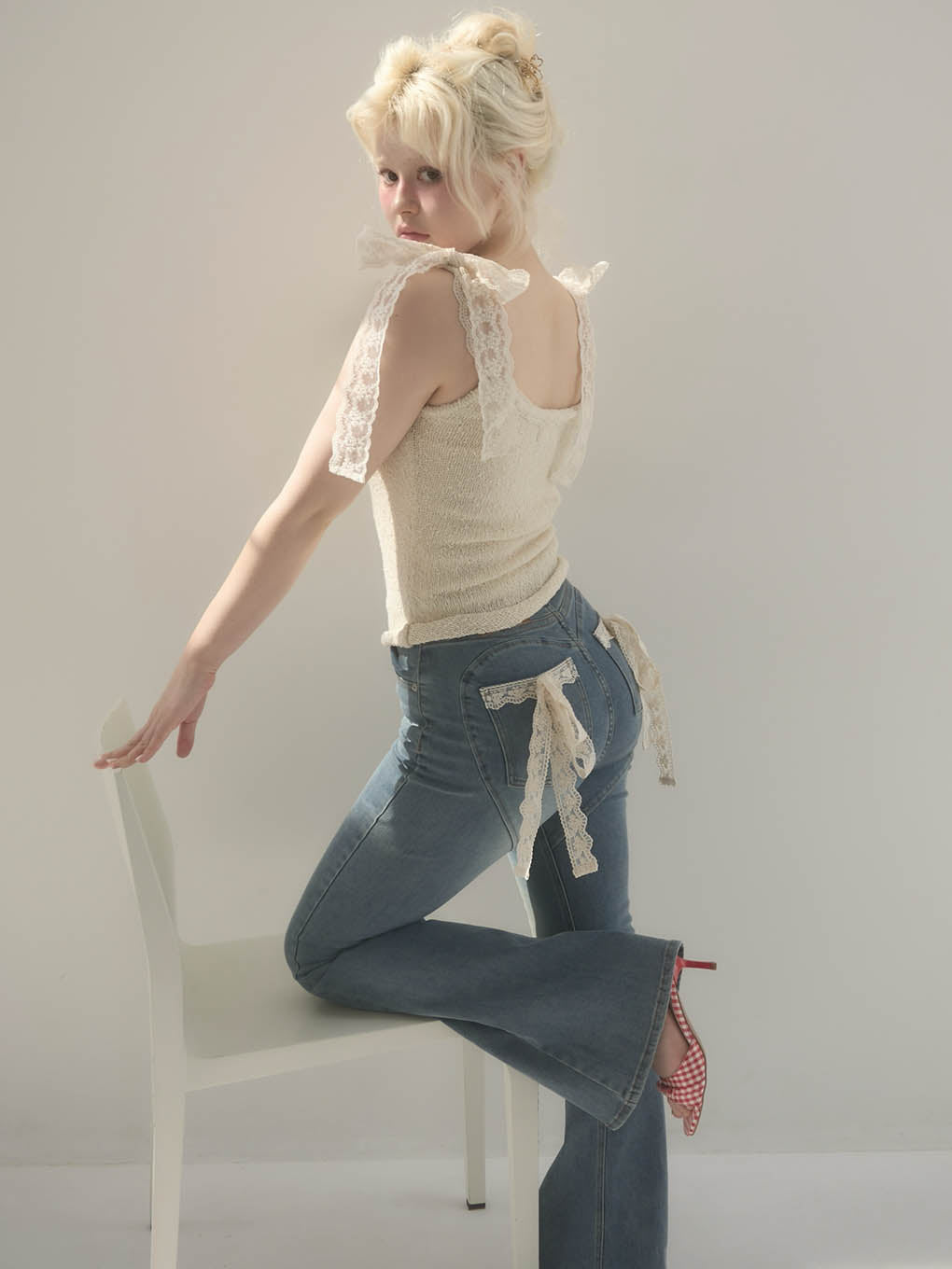 Lacey ribbon heart hip denim