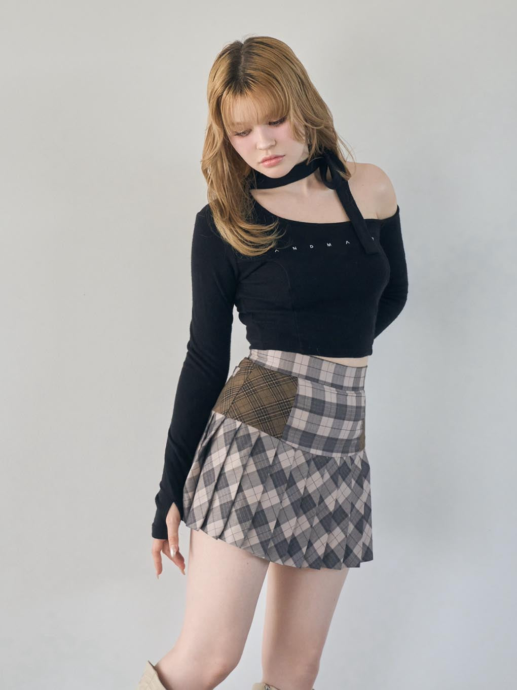 Coco check pleats skirt