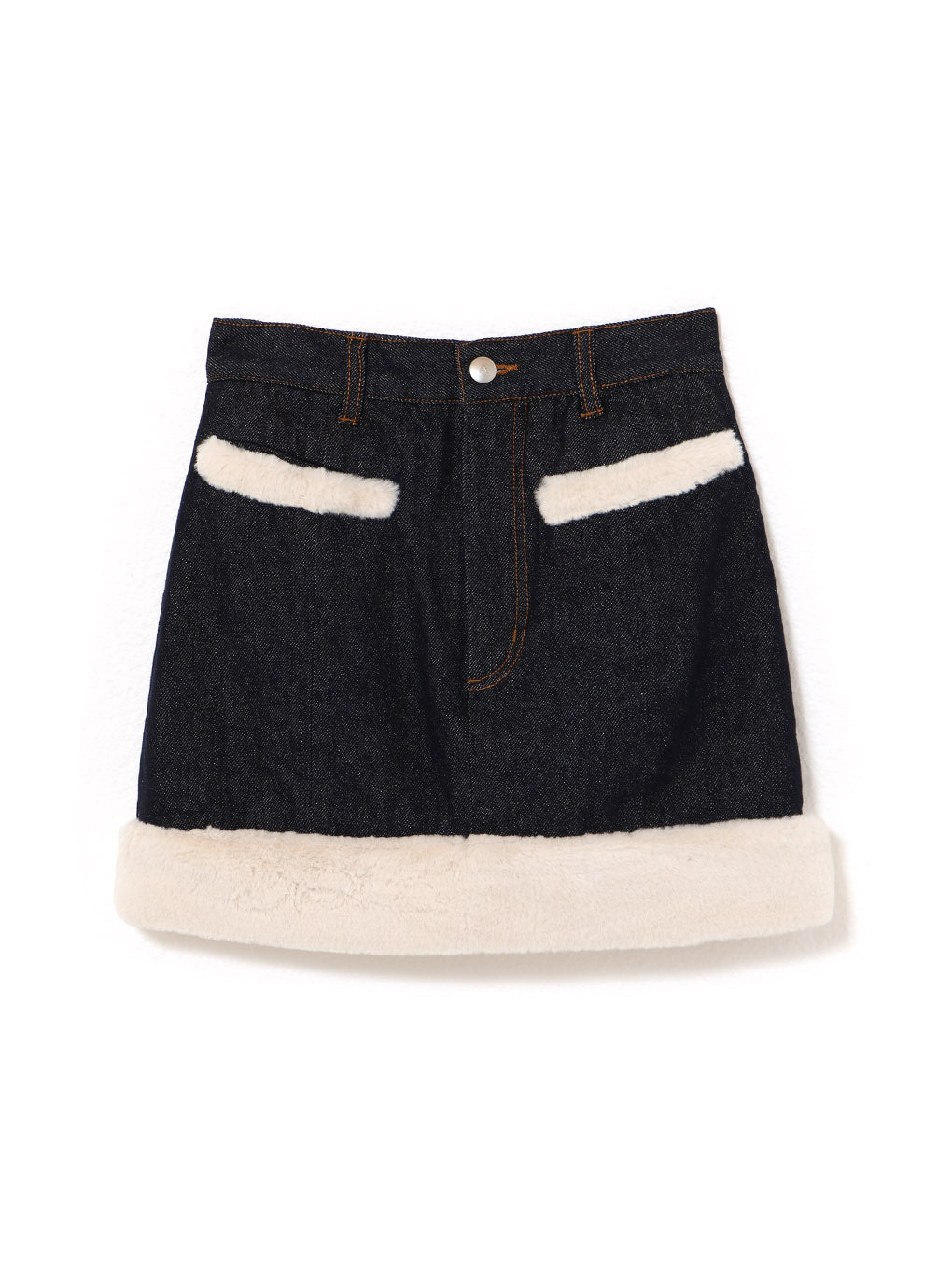 Fur pocket denim skirt