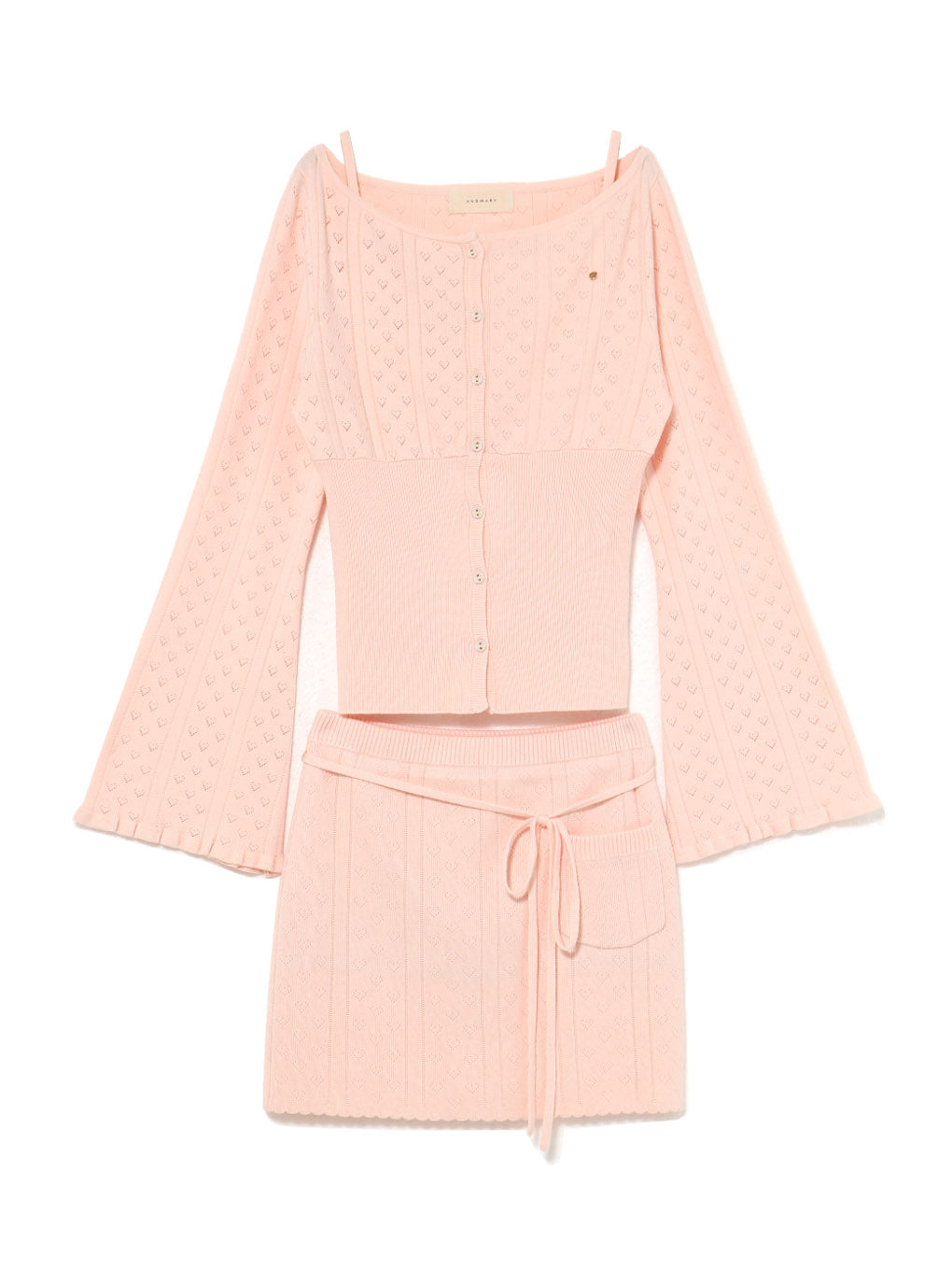 トップス andmary Heart crochet knit set up pink ANDMARY】Heart crochet knit set up
