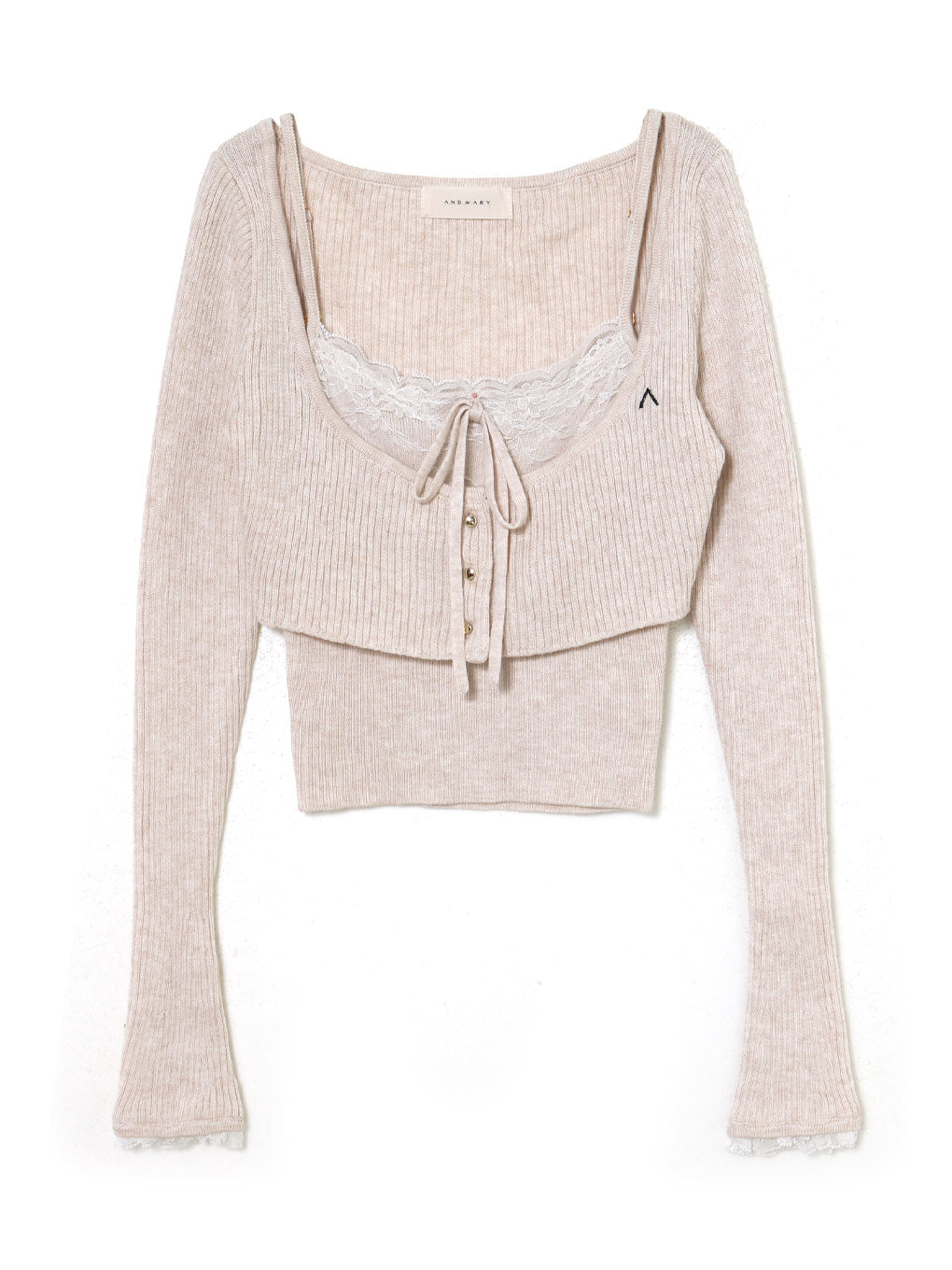 送料無料【andmary】 Brenda lace knit set beige