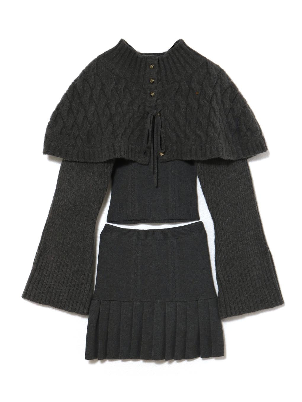 トップス andmary Leo hood knit set color black ANDMARY】Snow cape knit set up