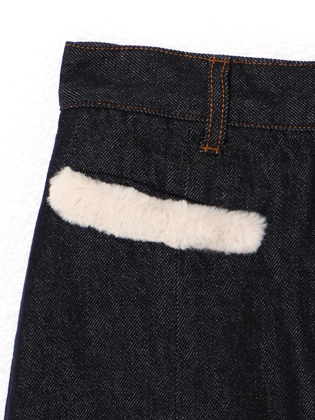 Fur pocket denim skirt