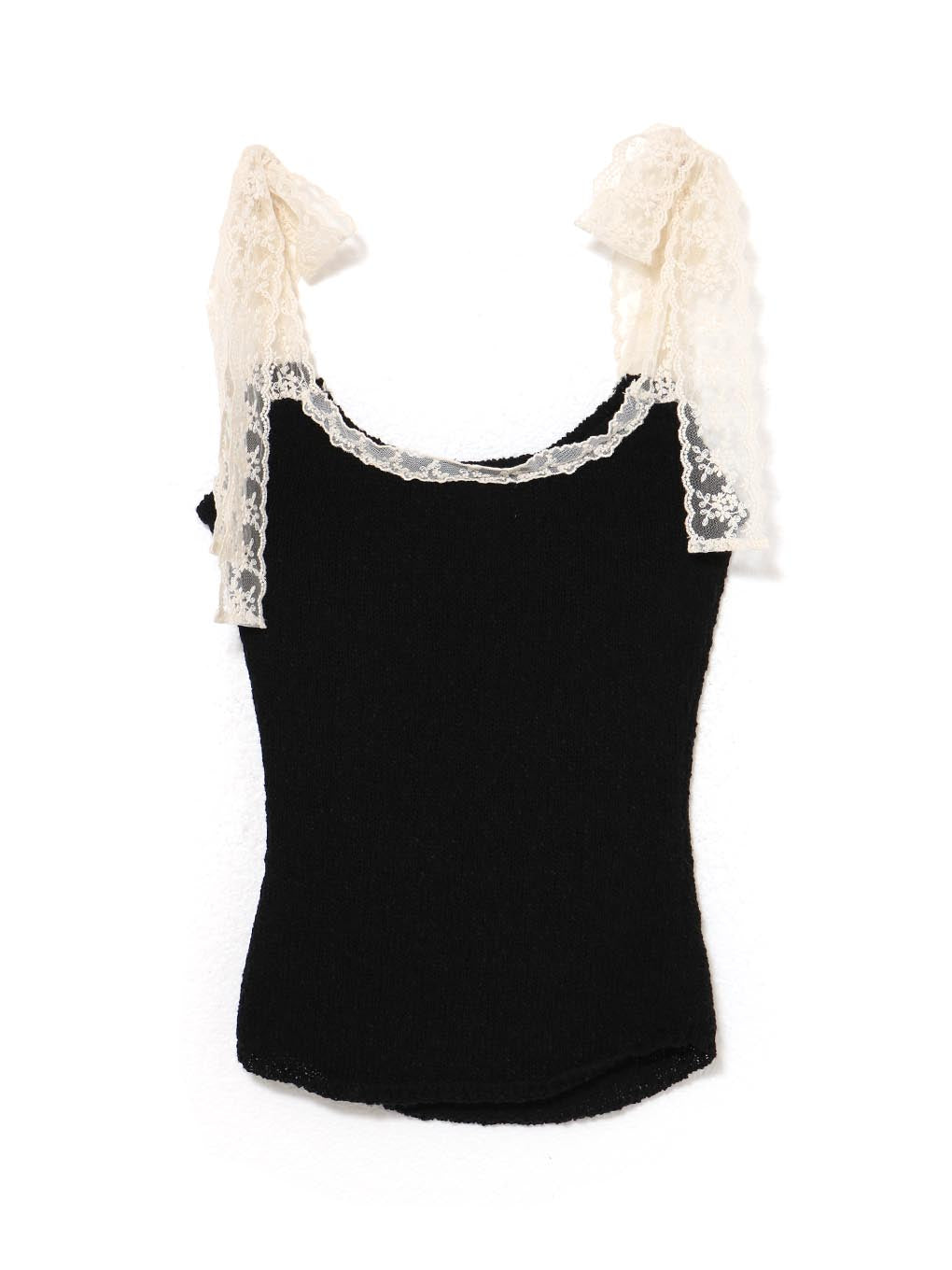 トップス Cotton ribbon tank andmary black Cotton ribbon tank