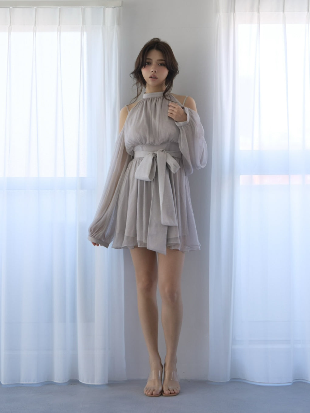 ワンピース ANDMARY Fairy chiffon mini dress IVORY ANDMARY】Fairy chiffon mini dress
