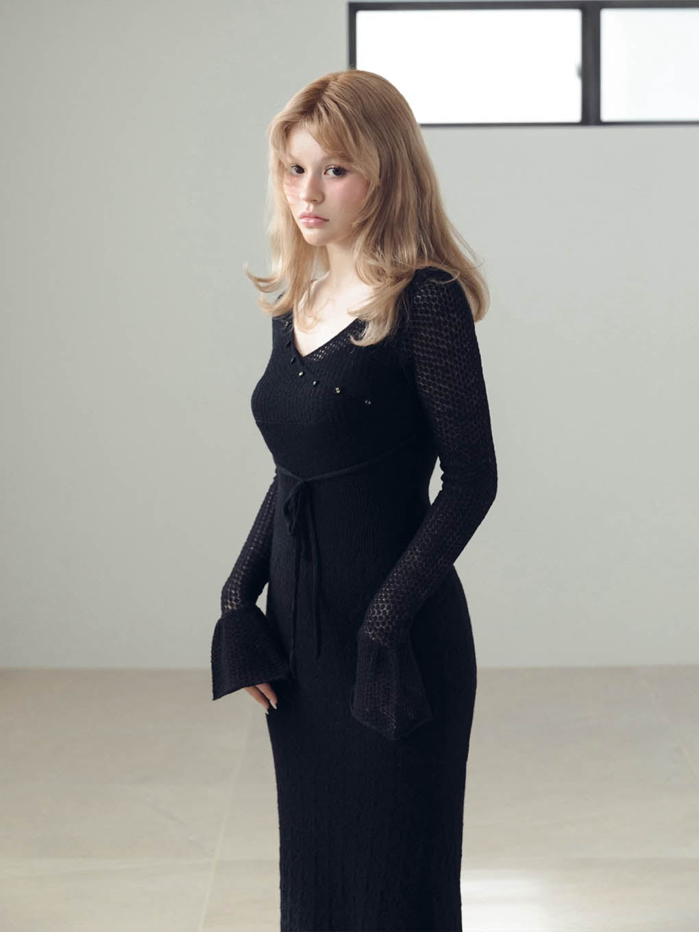 カラーブラックBella seethrough knit dress