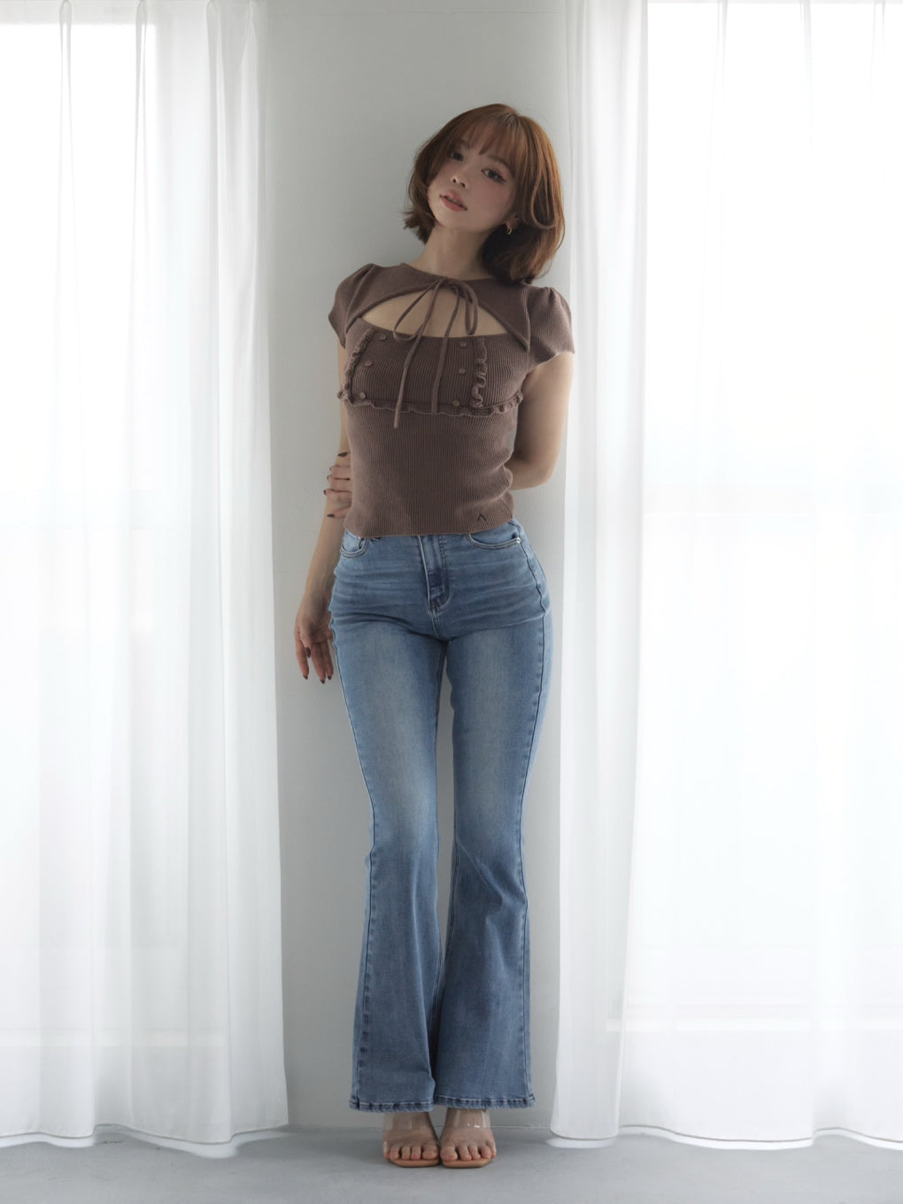 ANDMARY】Heart hip highwaist flare denim