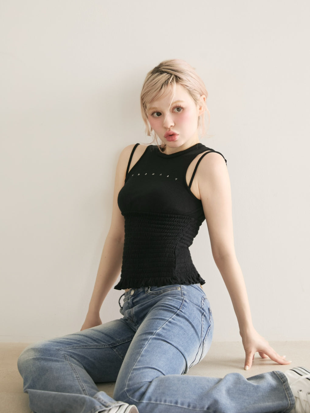 トップス ANDMARY Ami shirring logo tops ANDMARY】Ami shirring logo tops