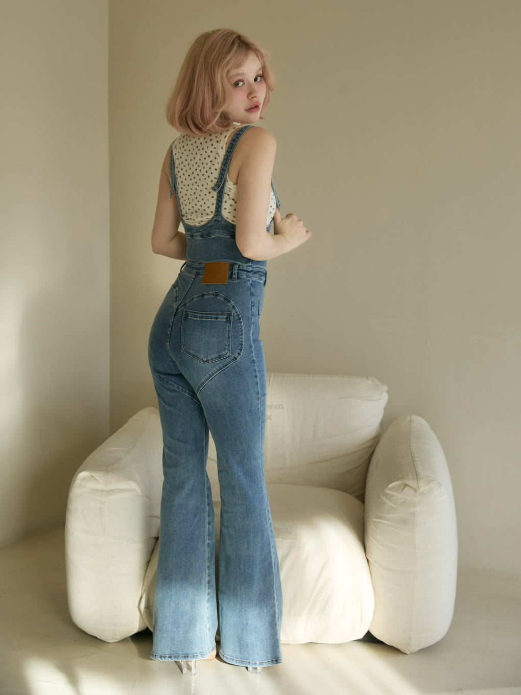 ANDMARY】Heart hip denim allinone